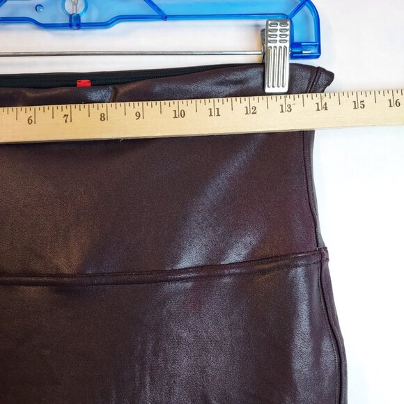 Spanx Leggings Women's XL Black w Purple Base Pull On Faux Leather Wide Waist - Picture 8 of 10